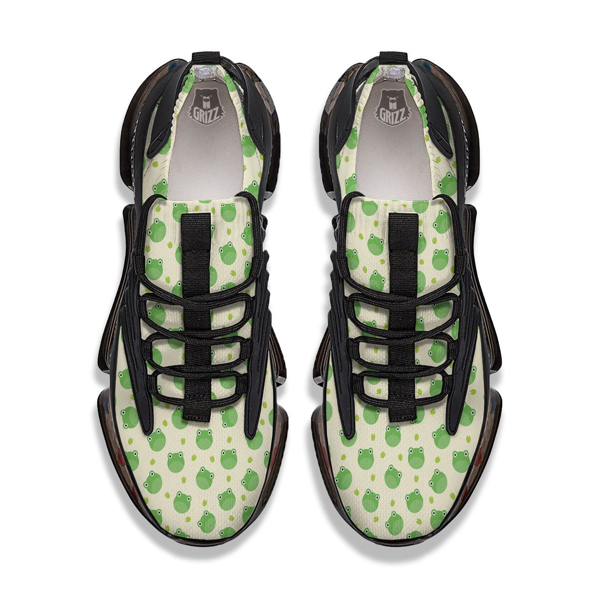 Frog Faces Print Pattern Black Gym Shoes-grizzshop