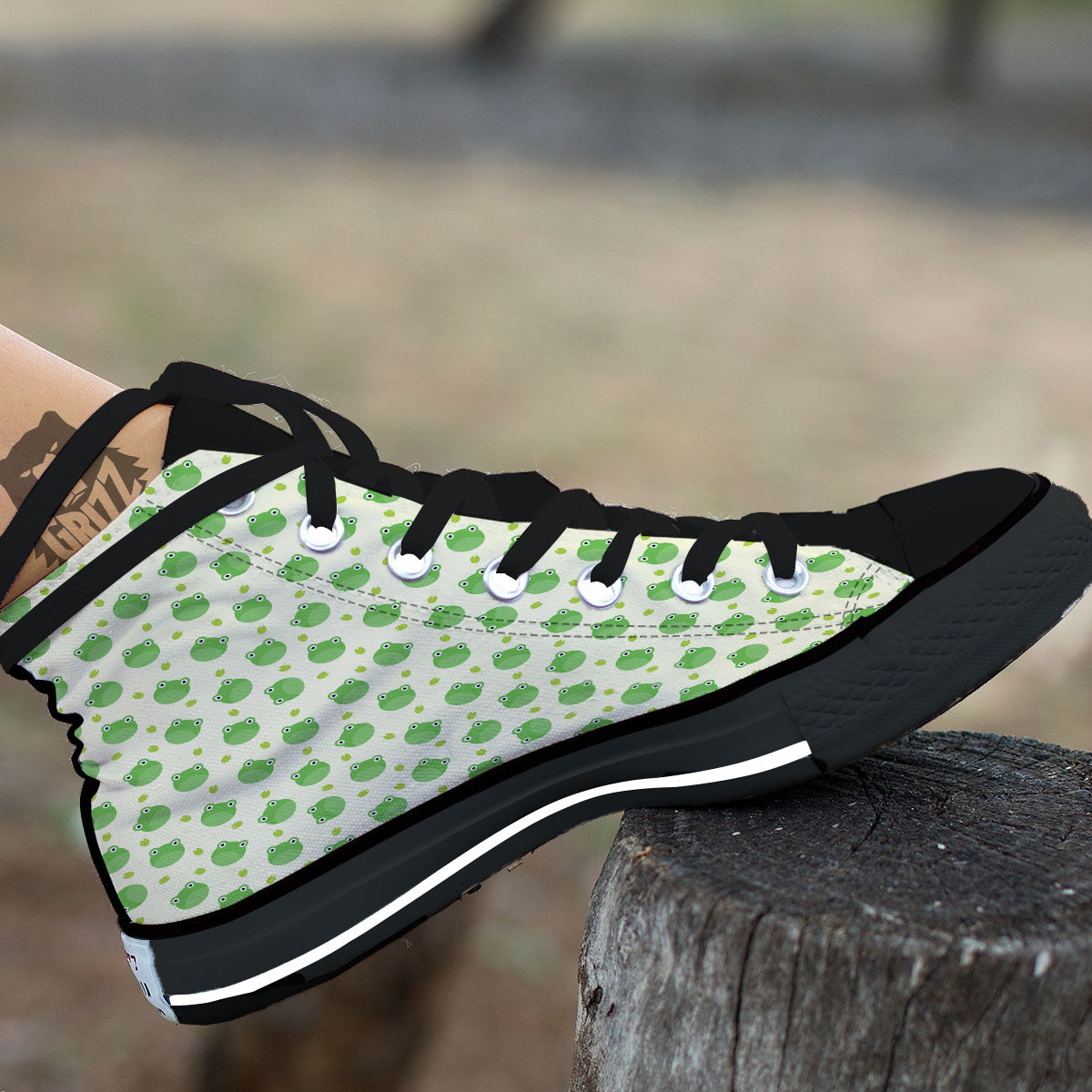 Frog Faces Print Pattern Black High Top Shoes-grizzshop