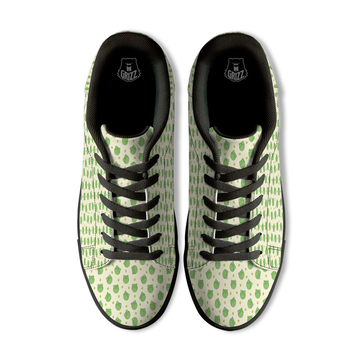 Frog Faces Print Pattern Black Low Top Sneakers-grizzshop