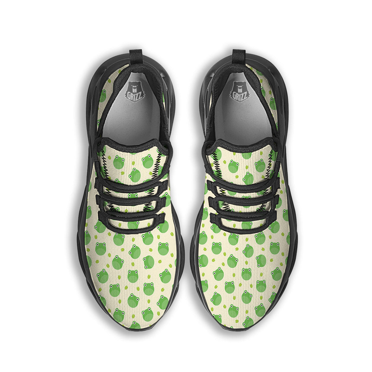 Frog Faces Print Pattern Black Running Shoes-grizzshop