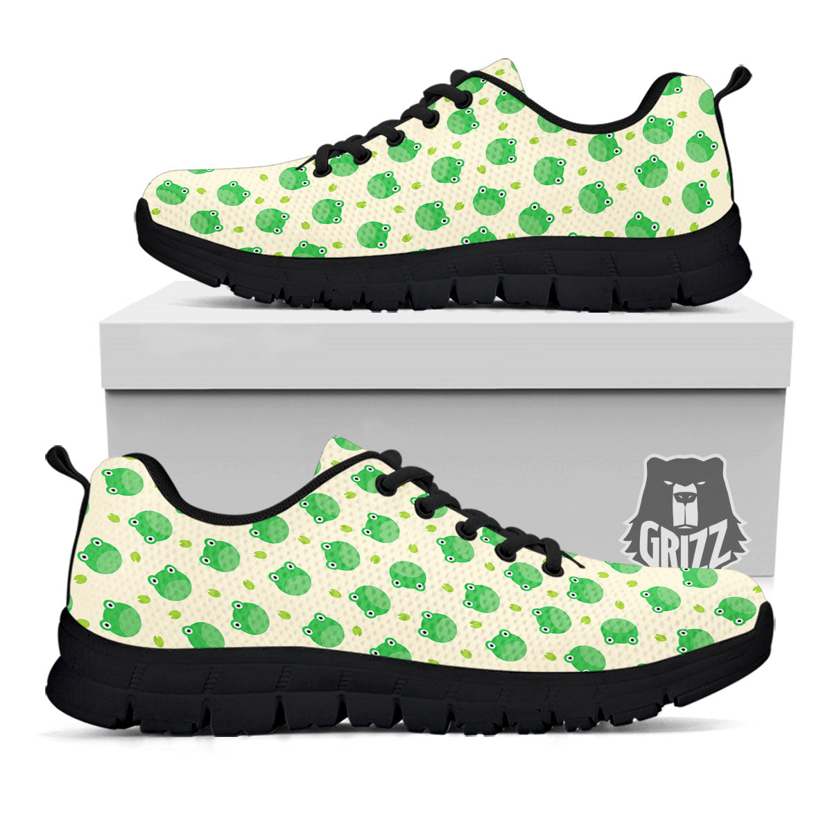 Frog Faces Print Pattern Black Sneaker-grizzshop