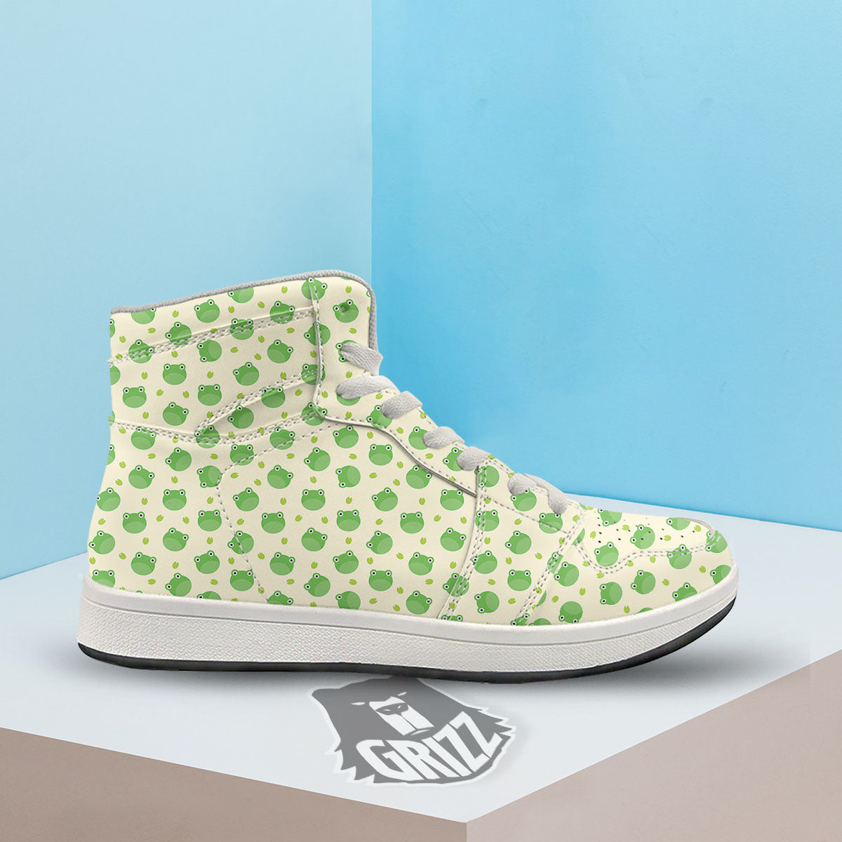 Frog Faces Print Pattern High Top Sneakers-grizzshop