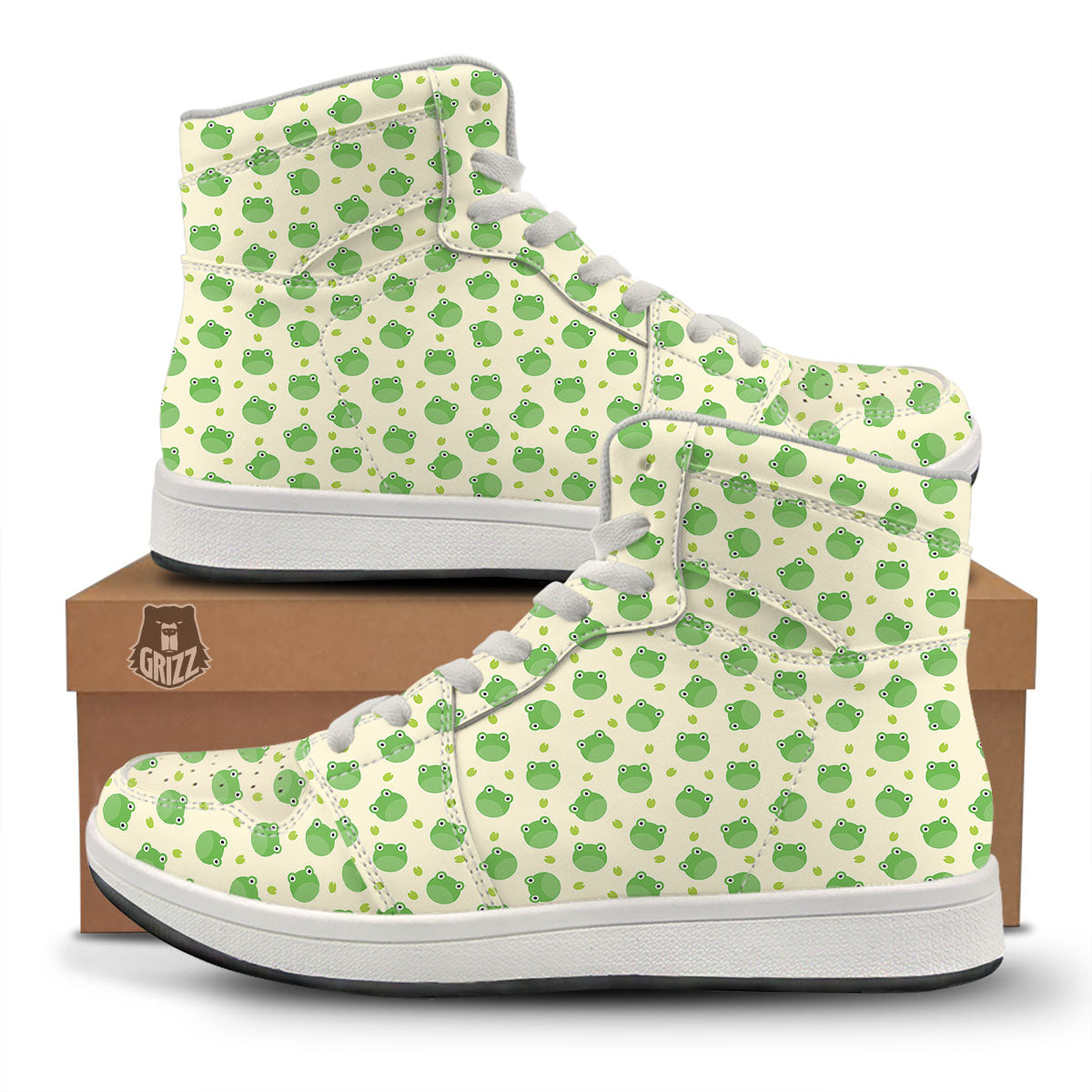 Frog Faces Print Pattern High Top Sneakers-grizzshop