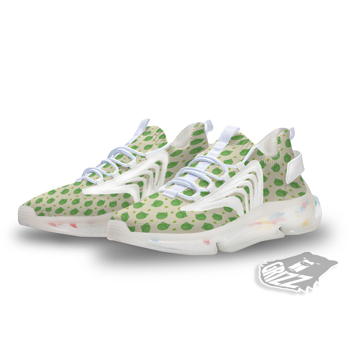 Frog Faces Print Pattern White Gym Shoes-grizzshop