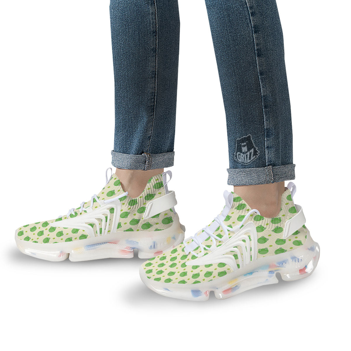 Frog Faces Print Pattern White Gym Shoes-grizzshop
