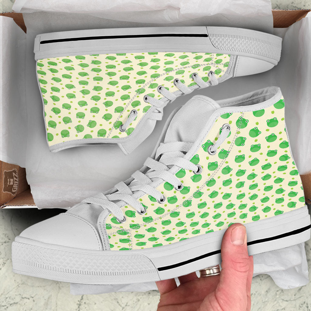 Frog Faces Print Pattern White High Top Shoes-grizzshop