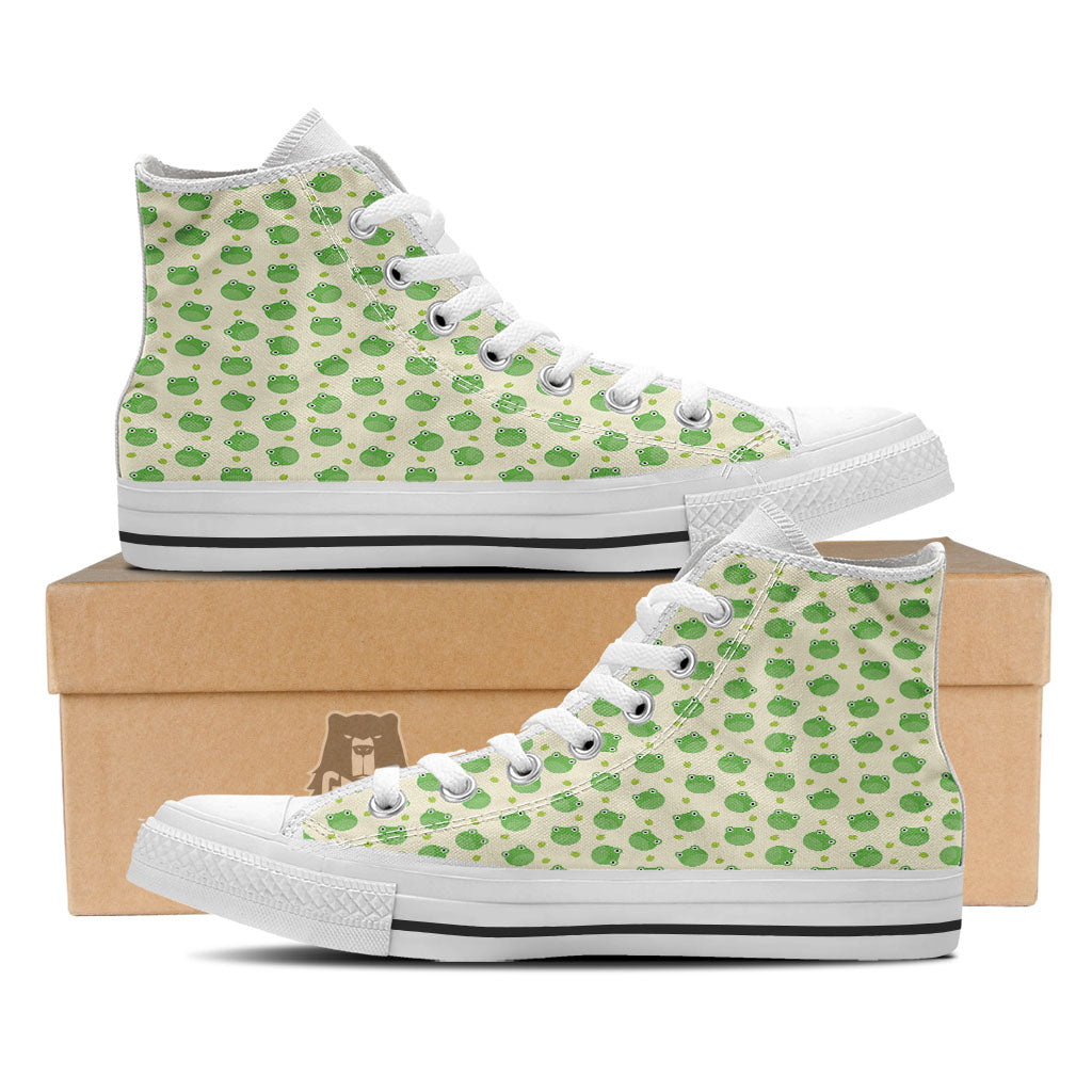 Frog Faces Print Pattern White High Top Shoes-grizzshop