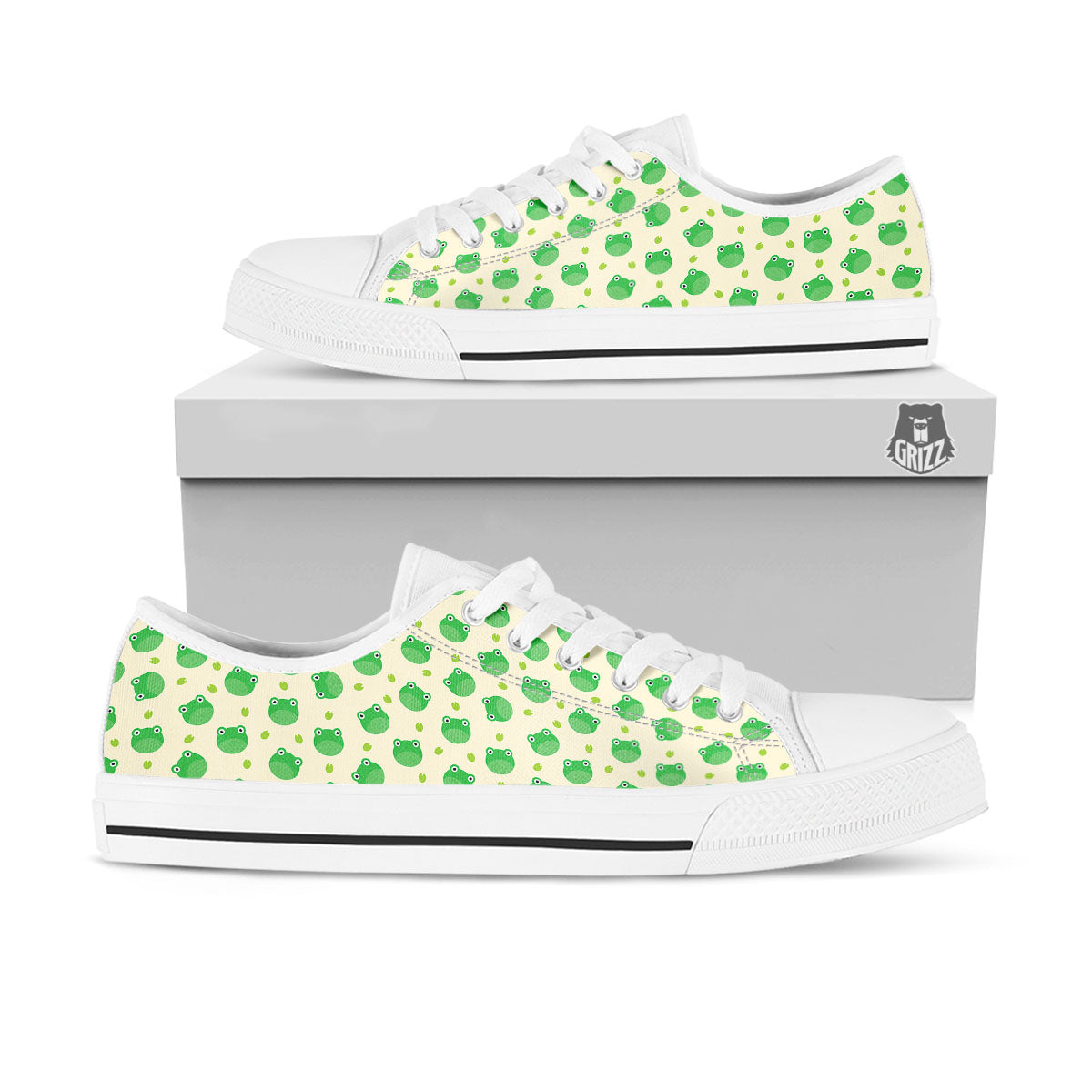 Frog Faces Print Pattern White Low Top Shoes-grizzshop