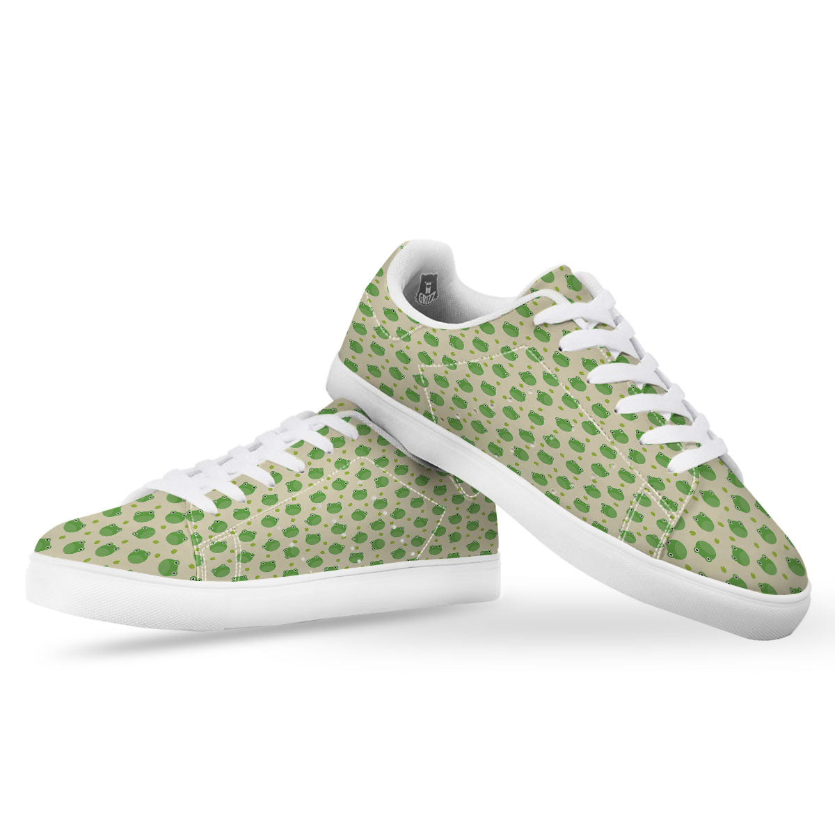 Frog Faces Print Pattern White Low Top Sneakers-grizzshop