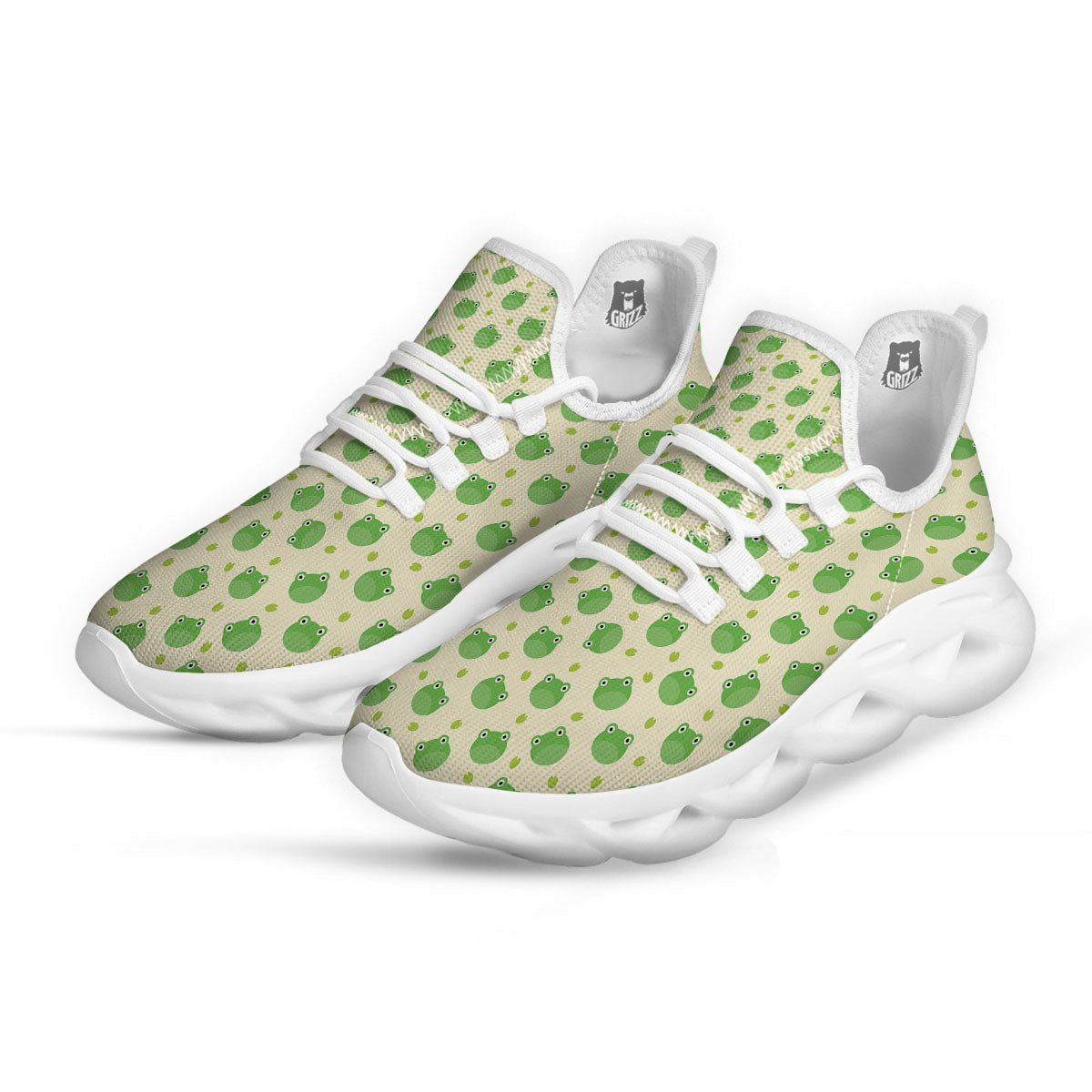 Frog Faces Print Pattern White Running Shoes-grizzshop
