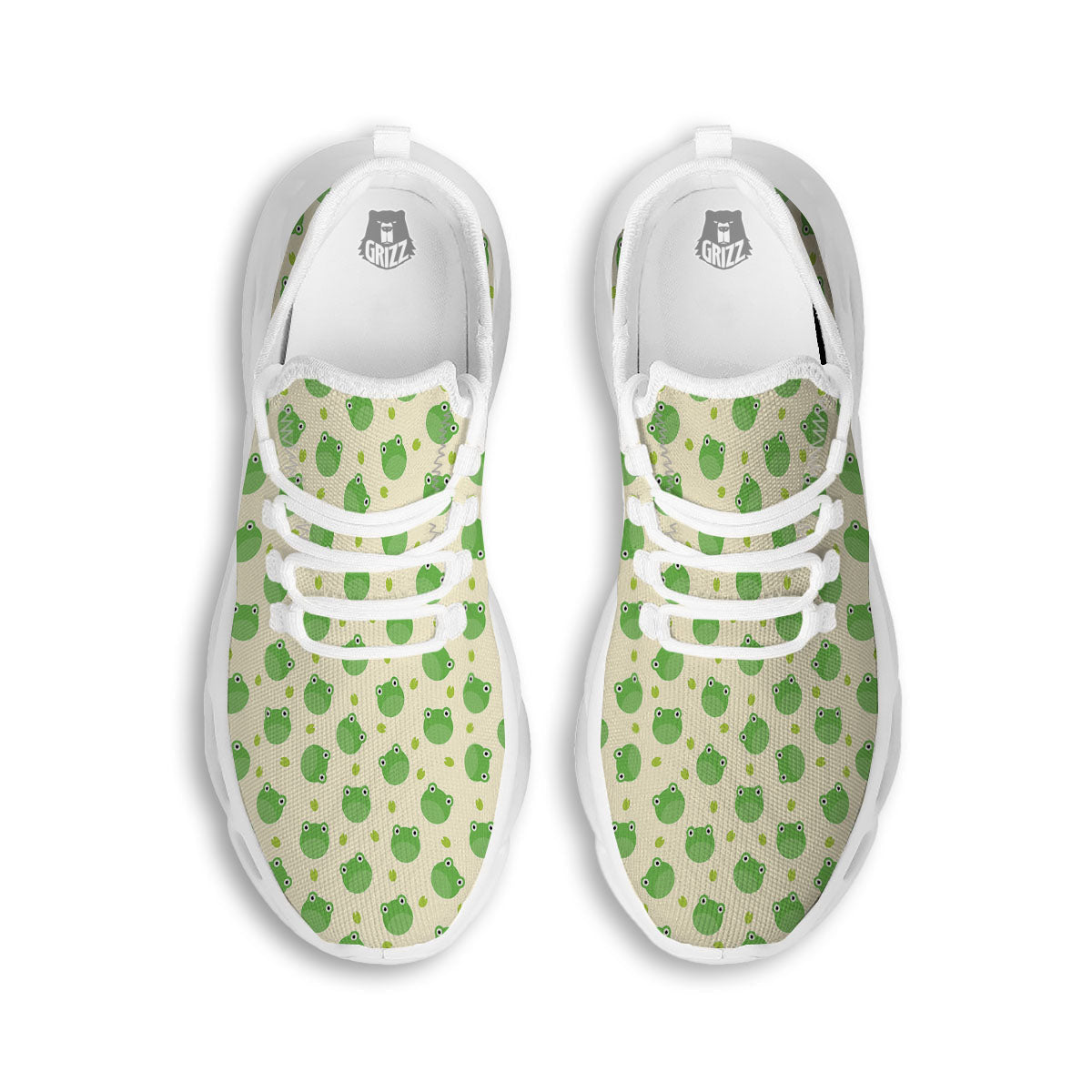 Frog Faces Print Pattern White Running Shoes-grizzshop