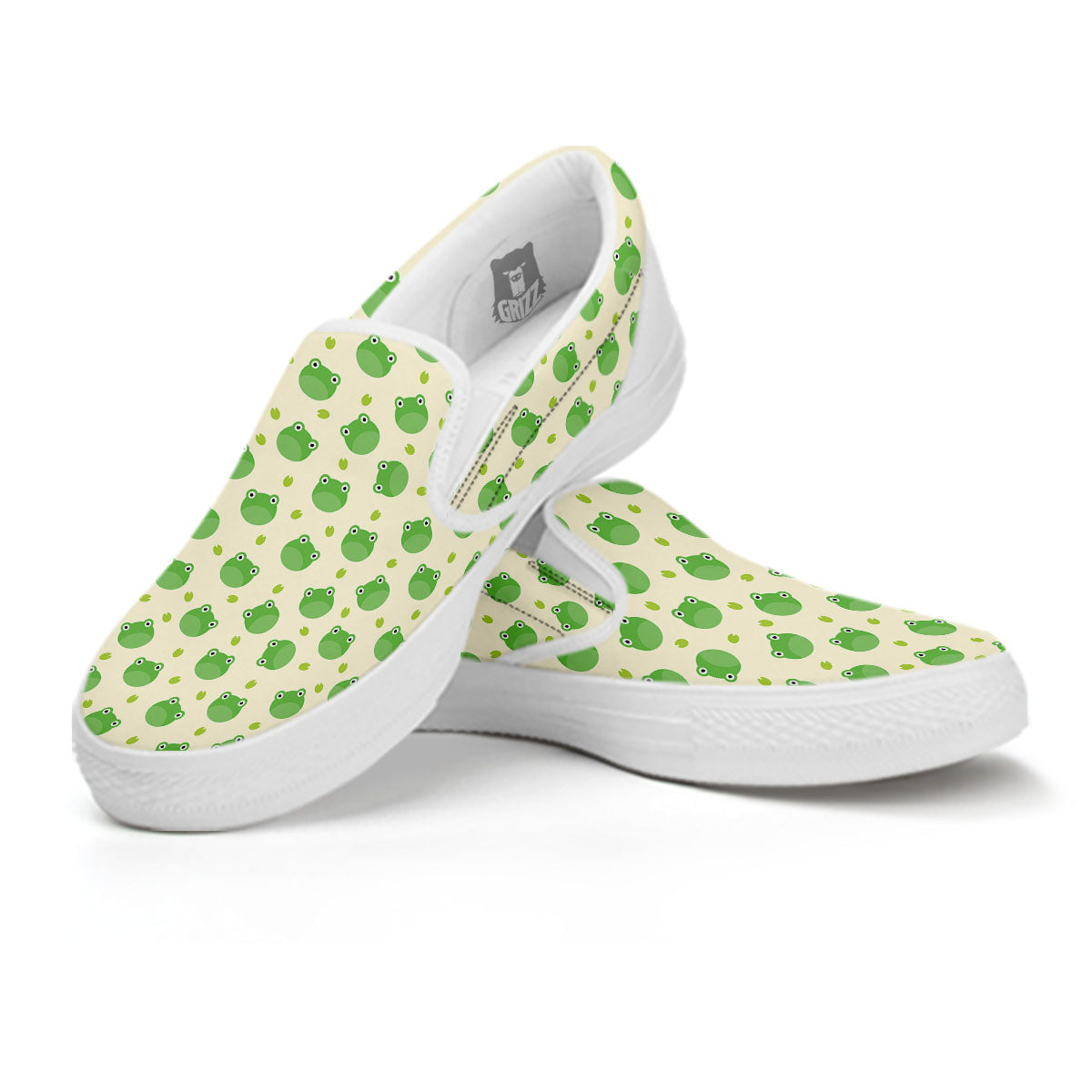 Frog Faces Print Pattern White Slip On Shoes-grizzshop
