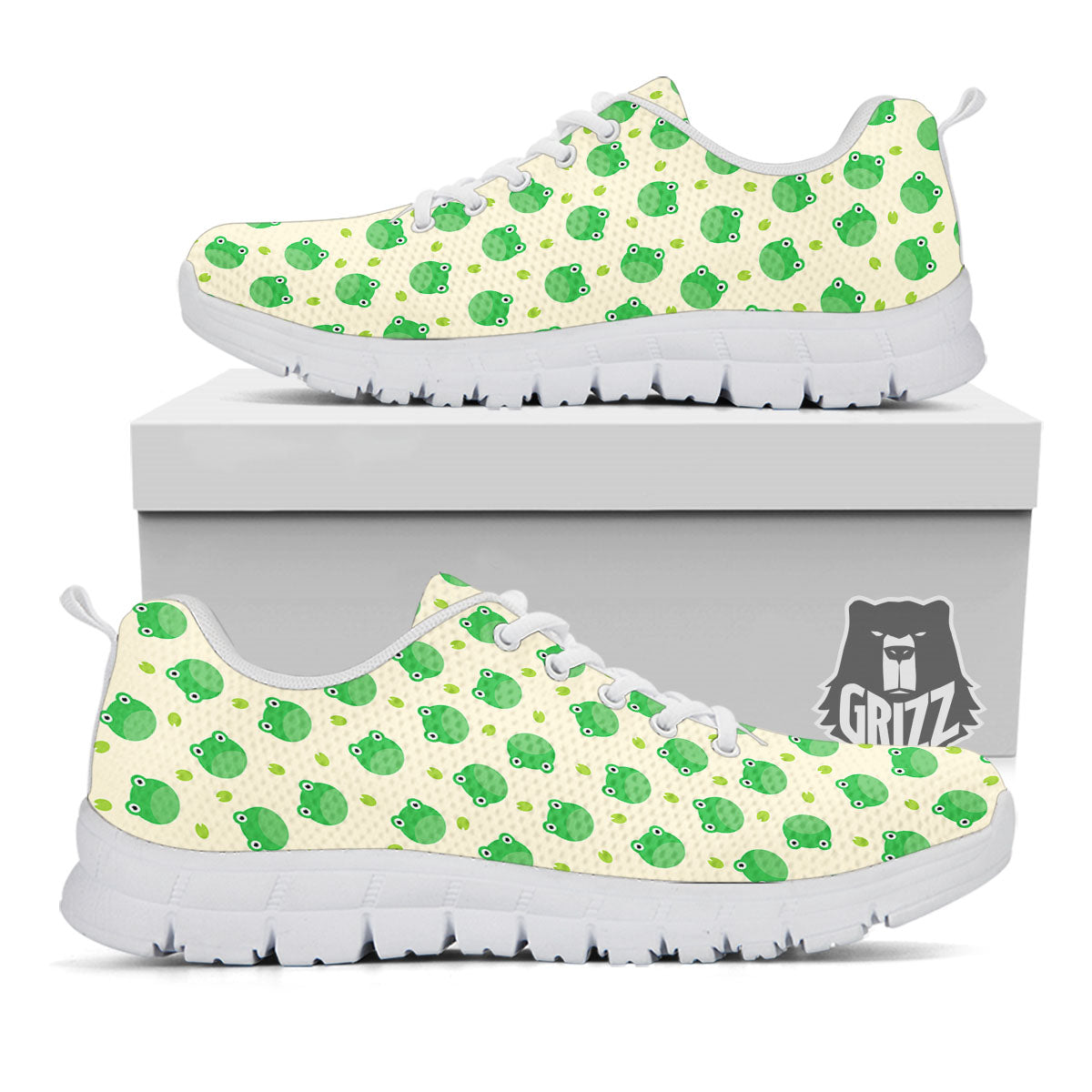 Frog Faces Print Pattern White Sneaker-grizzshop