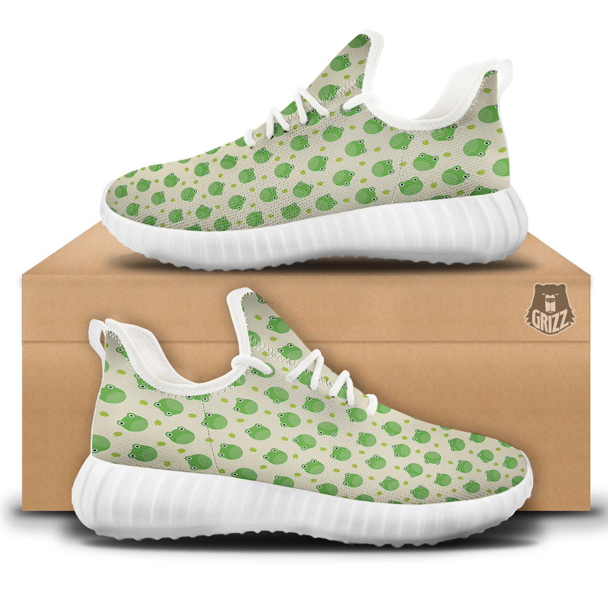 Frog Faces Print Pattern White Walking Shoes-grizzshop