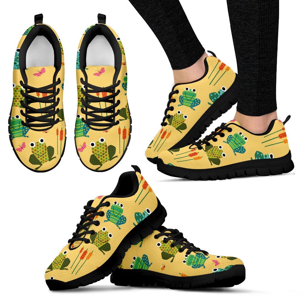Frog Pattern Print Black Sneaker Shoes For Men Women-grizzshop