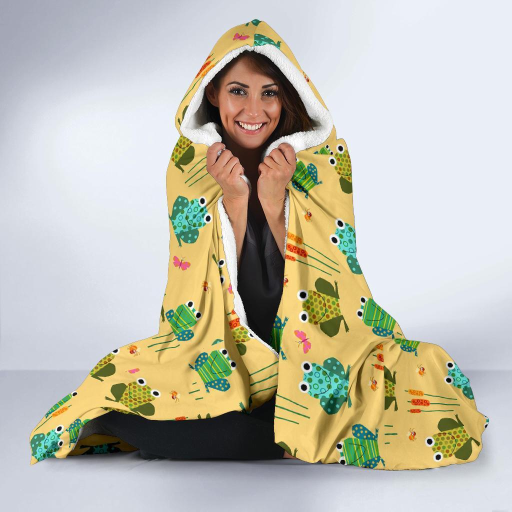 Frog Pattern Print Hooded Blanket-grizzshop