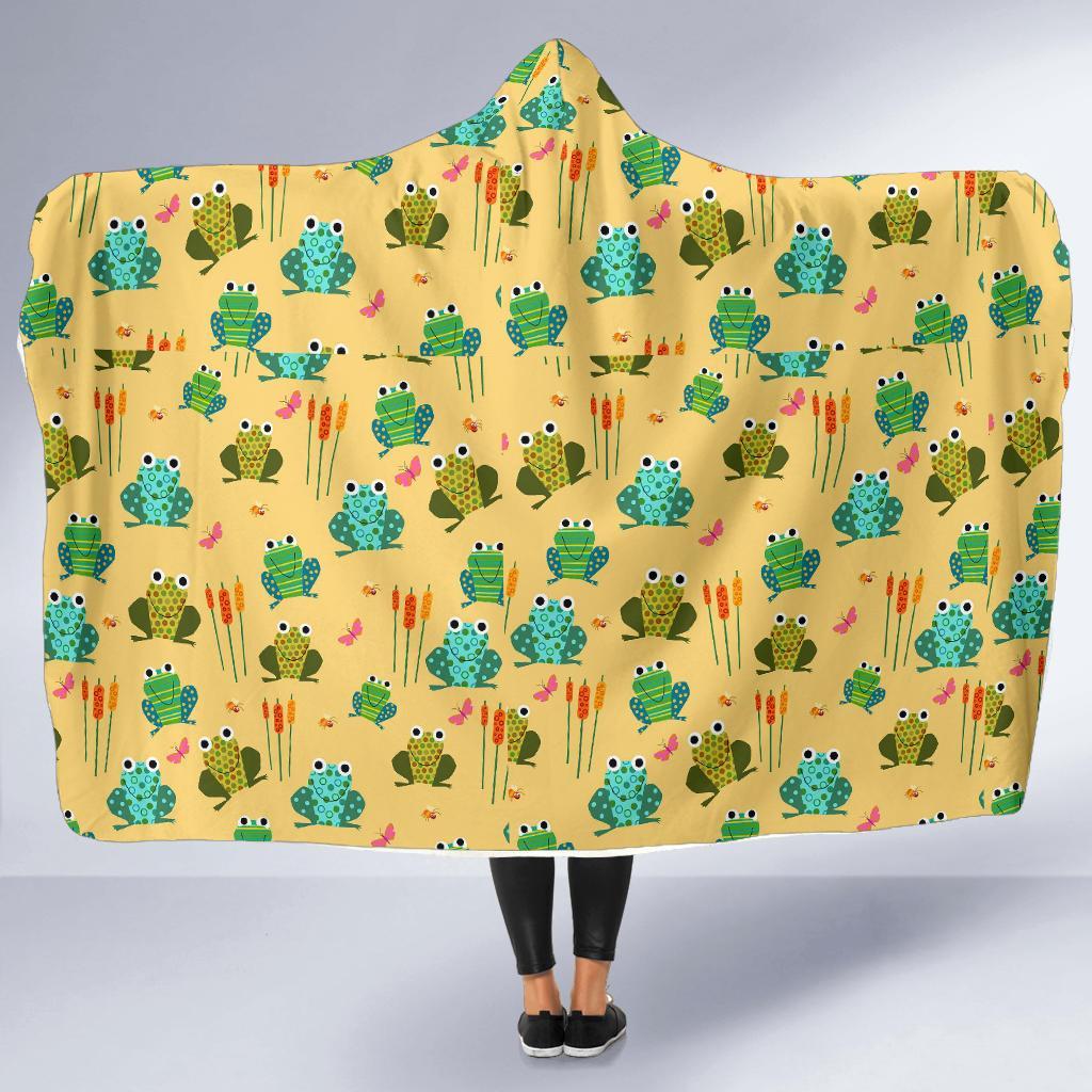 Frog Pattern Print Hooded Blanket-grizzshop