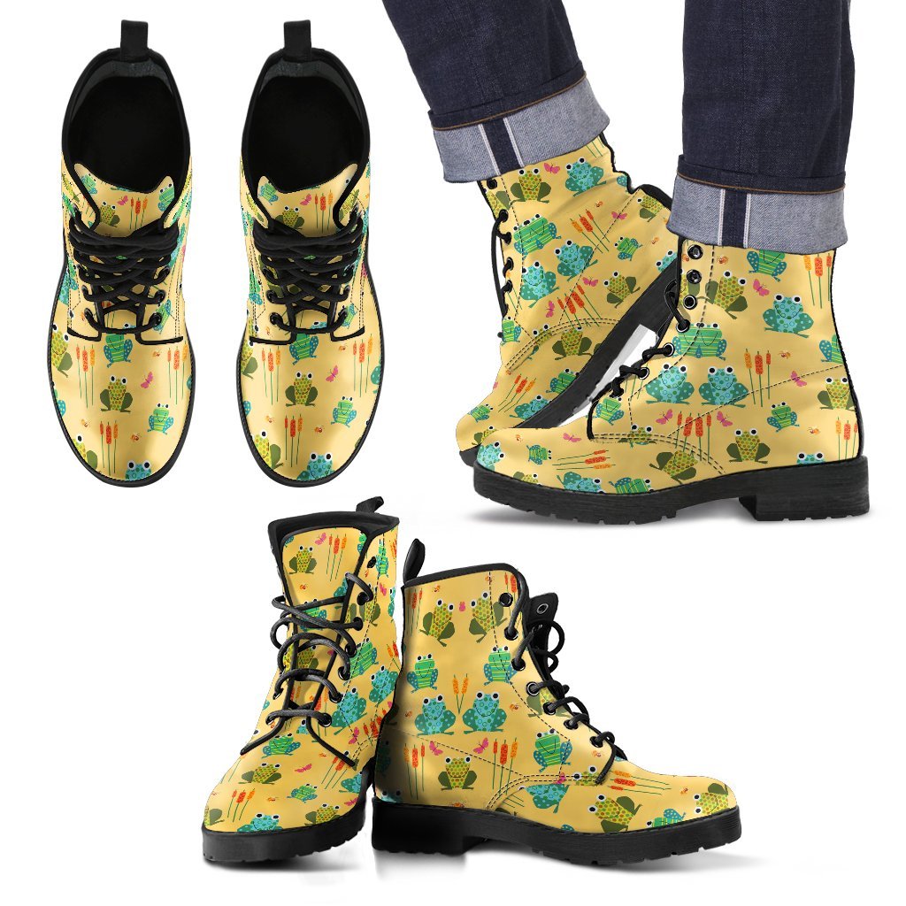 Frog Pattern Print Men Women Leather Boots-grizzshop