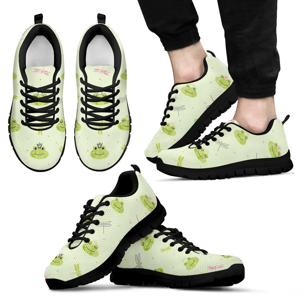 Frog Prince Crown Pattern Print Black Sneaker Shoes For Men Women-grizzshop