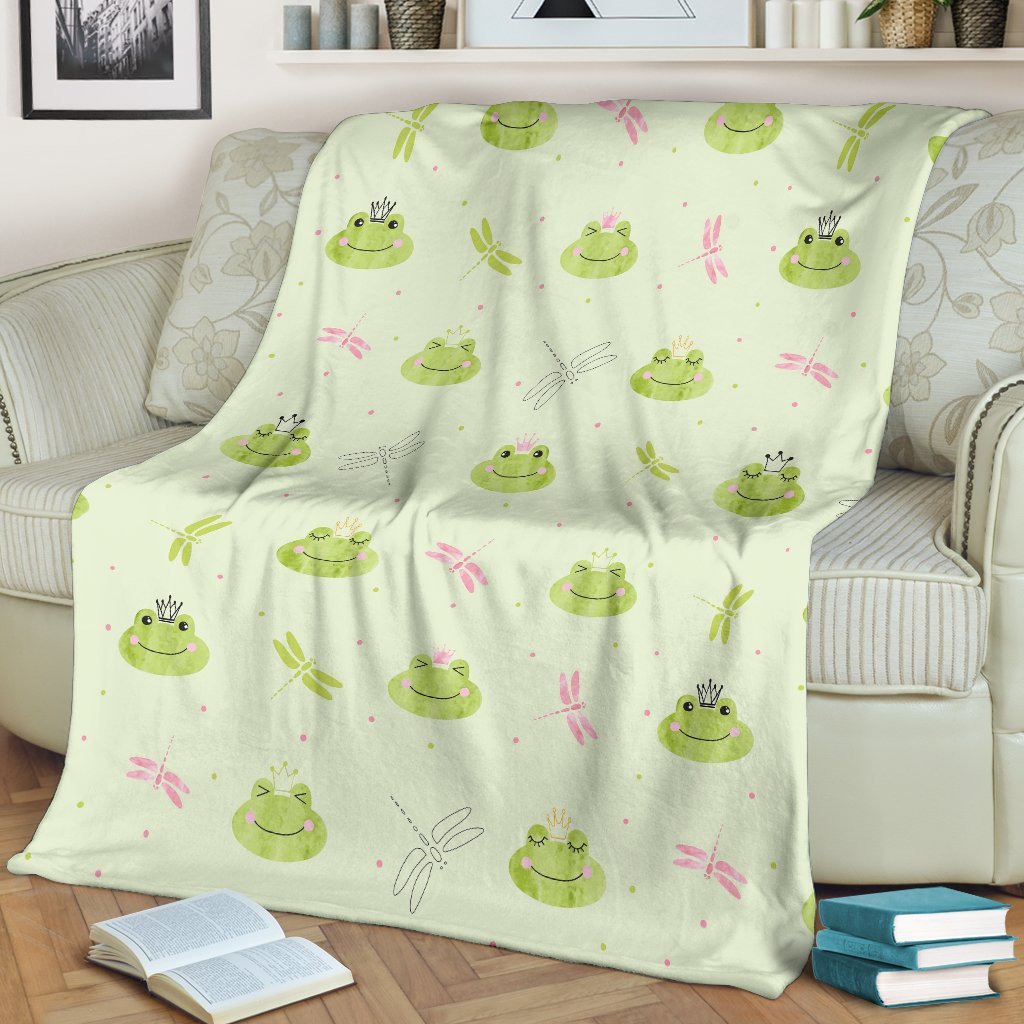 Frog Prince Crown Pattern Print Blanket-grizzshop