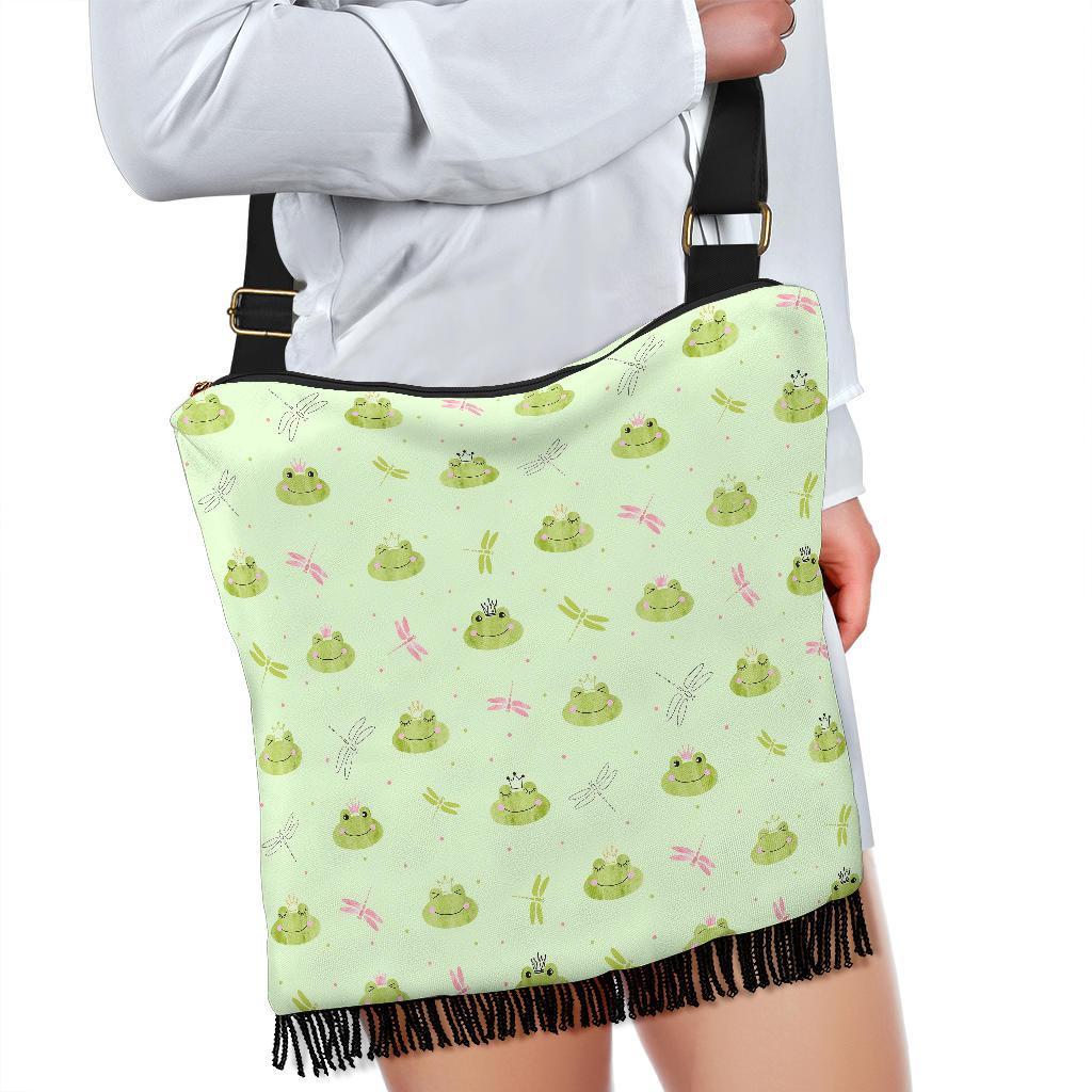 Frog Prince Crown Pattern Print Crossbody Bags-grizzshop