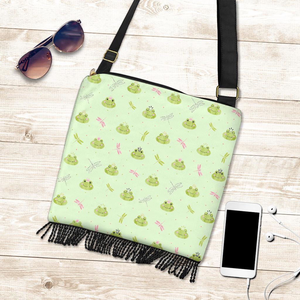 Frog Prince Crown Pattern Print Crossbody Bags-grizzshop