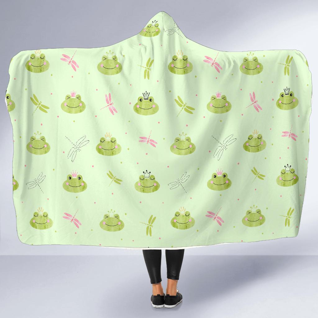 Frog Prince Crown Pattern Print Hooded Blanket-grizzshop