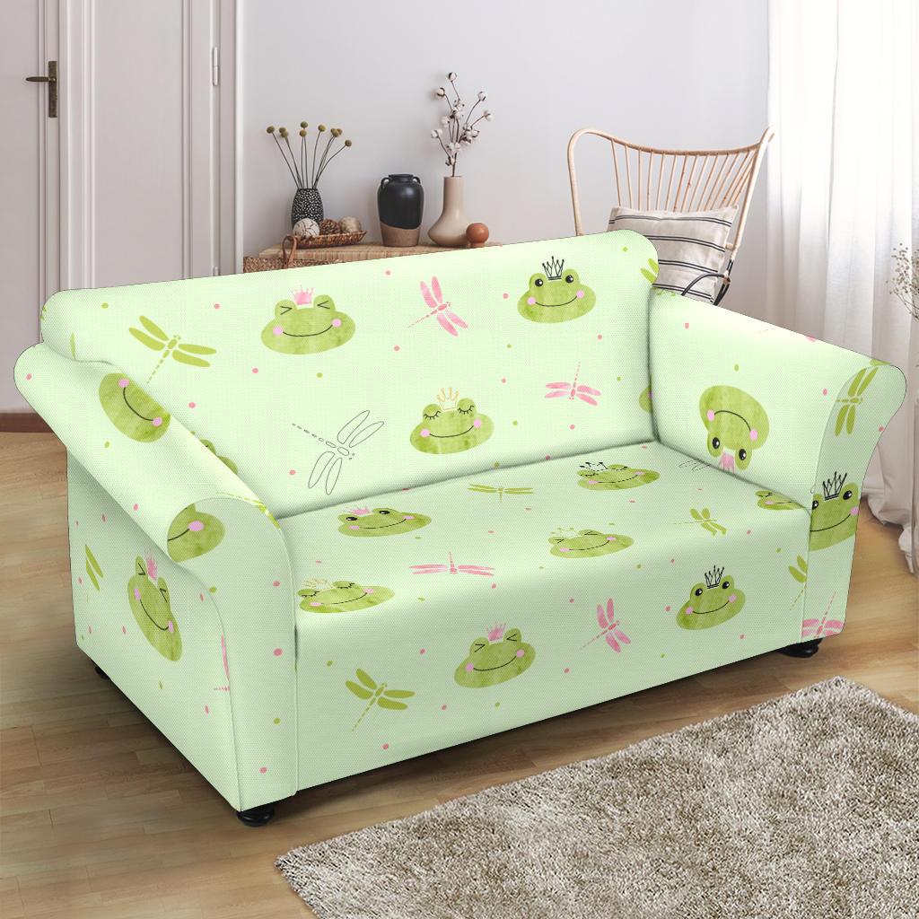 Frog Prince Crown Pattern Print Loveseat Cover-grizzshop