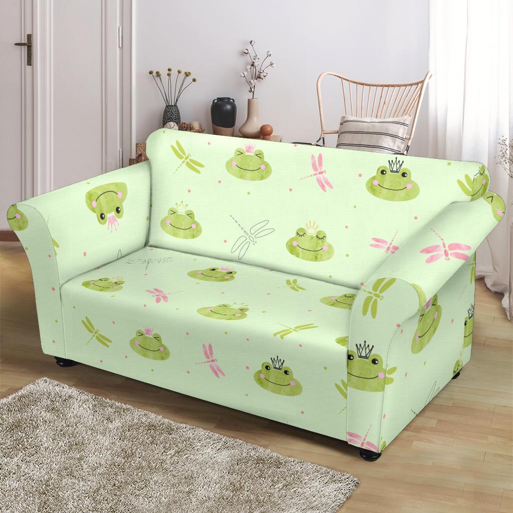 Frog Prince Crown Pattern Print Loveseat Cover-grizzshop