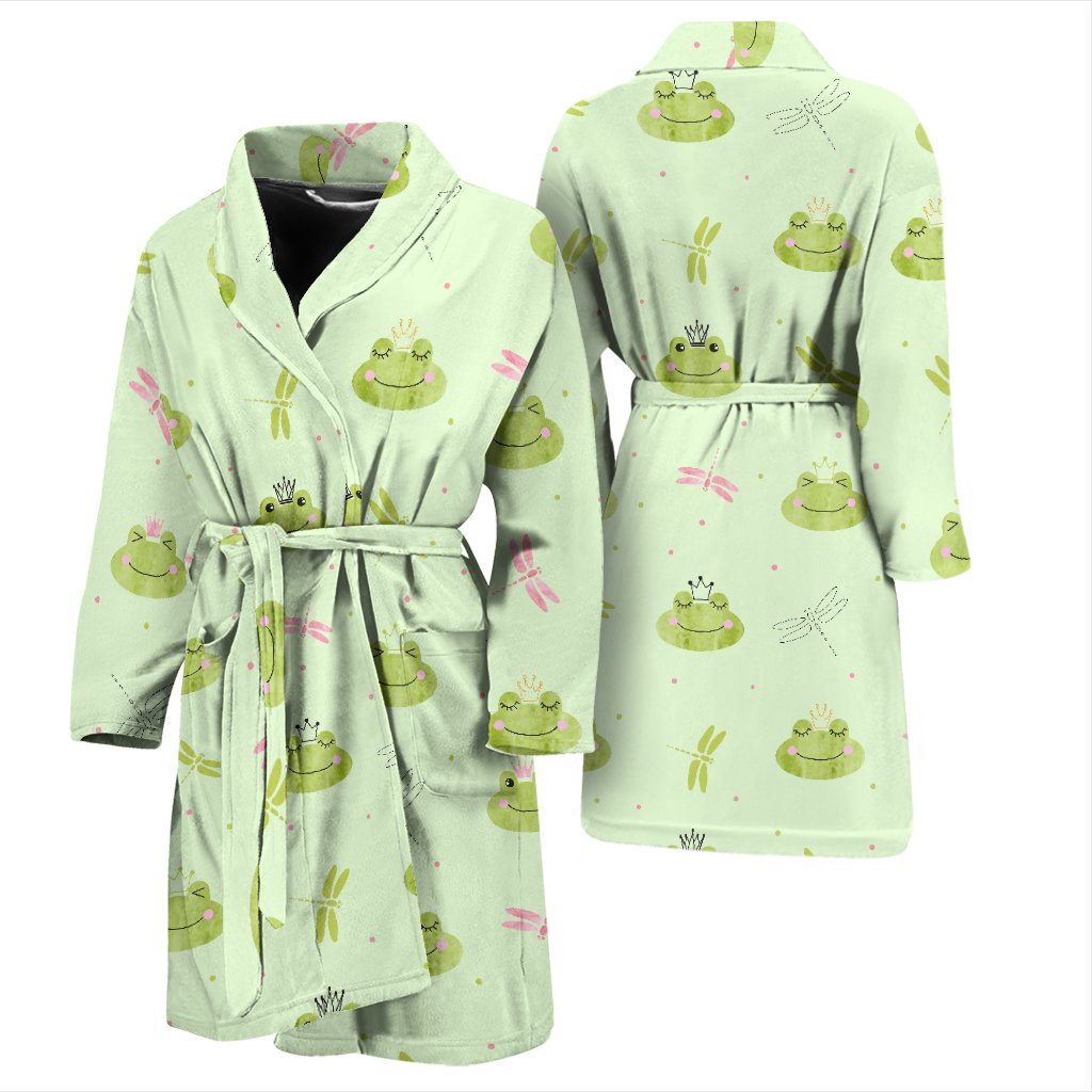 Frog Prince Crown Pattern Print Men Long Robe-grizzshop