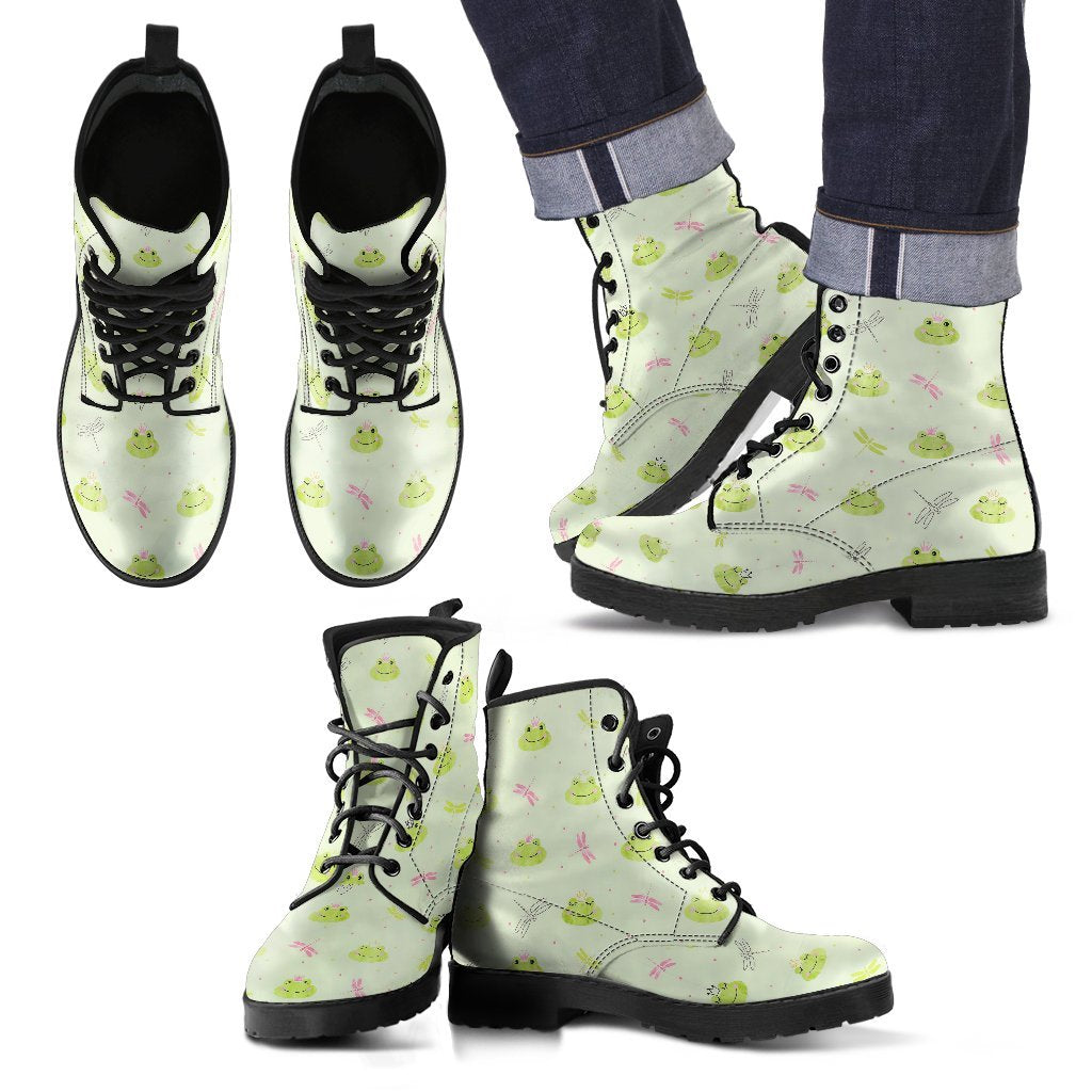 Frog Prince Crown Pattern Print Men Women Leather Boots-grizzshop