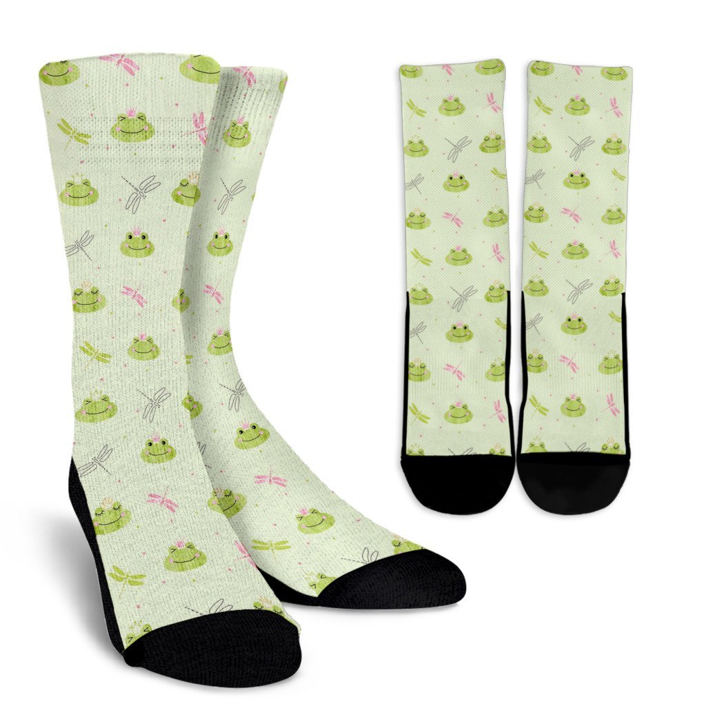 Frog Prince Crown Pattern Print Unisex Crew Socks-grizzshop