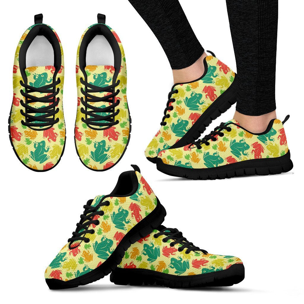 Frog Print Pattern Black Sneaker Shoes For Men Women-grizzshop