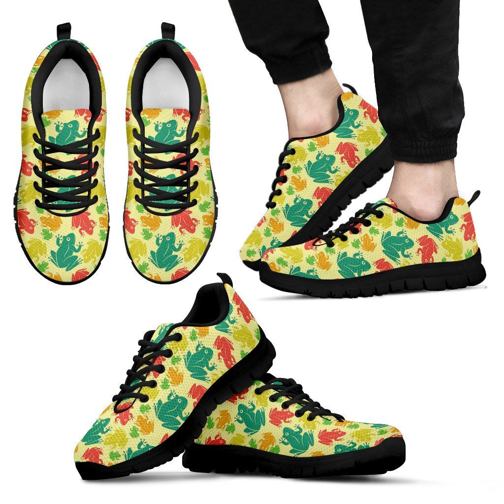 Frog Print Pattern Black Sneaker Shoes For Men Women-grizzshop