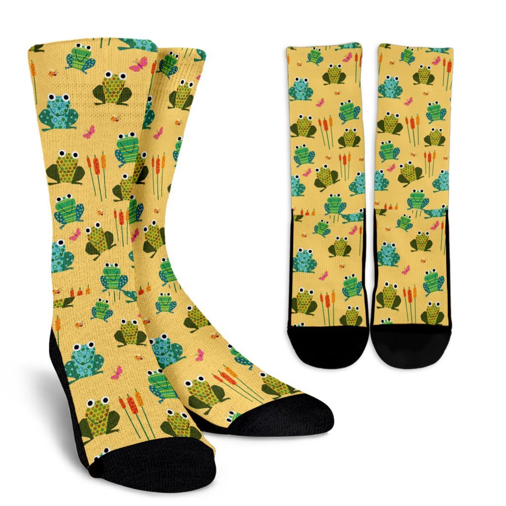 Frog Pattern Print Unisex Crew Socks-grizzshop
