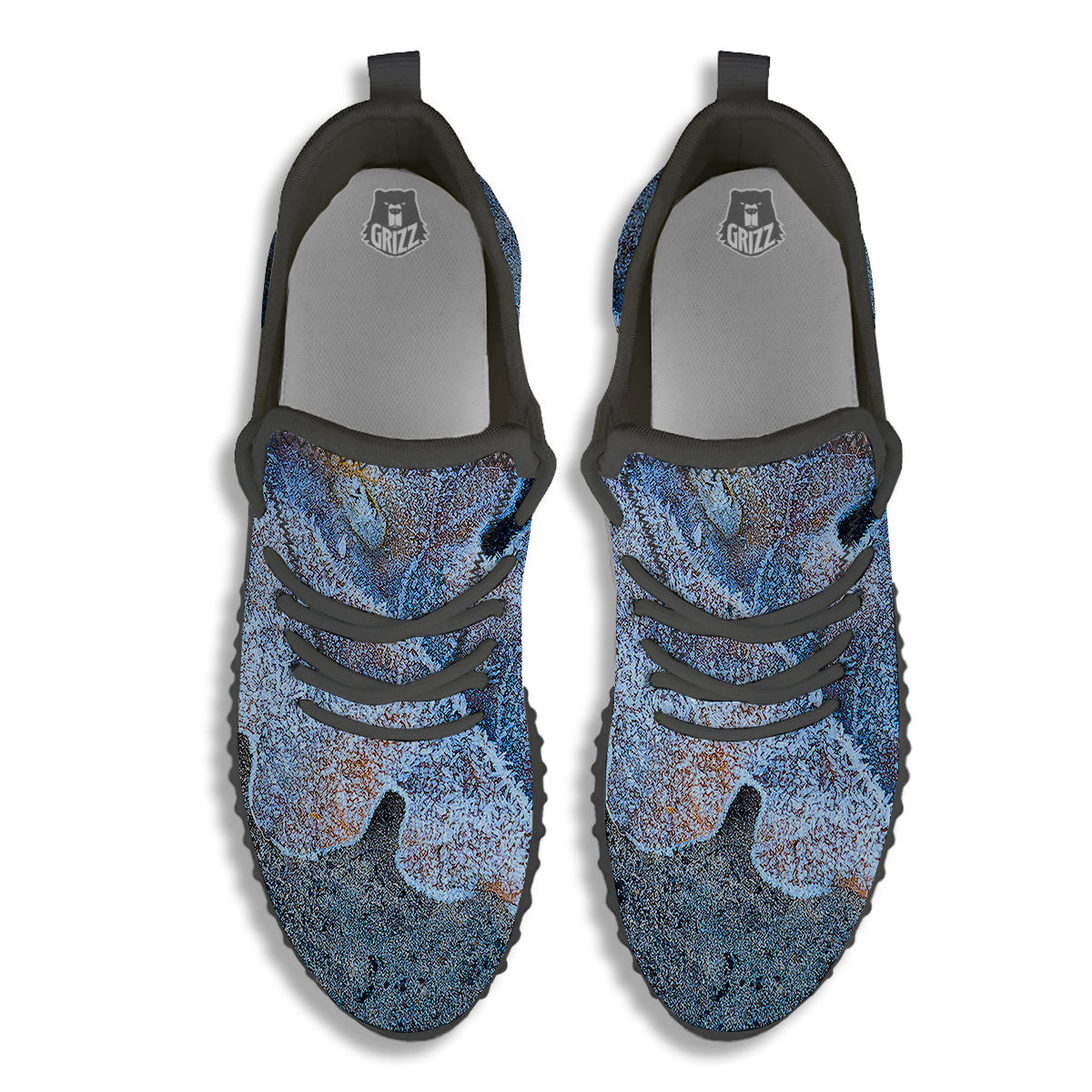 Frozen Leaf Oak Print Black Walking Shoes-grizzshop