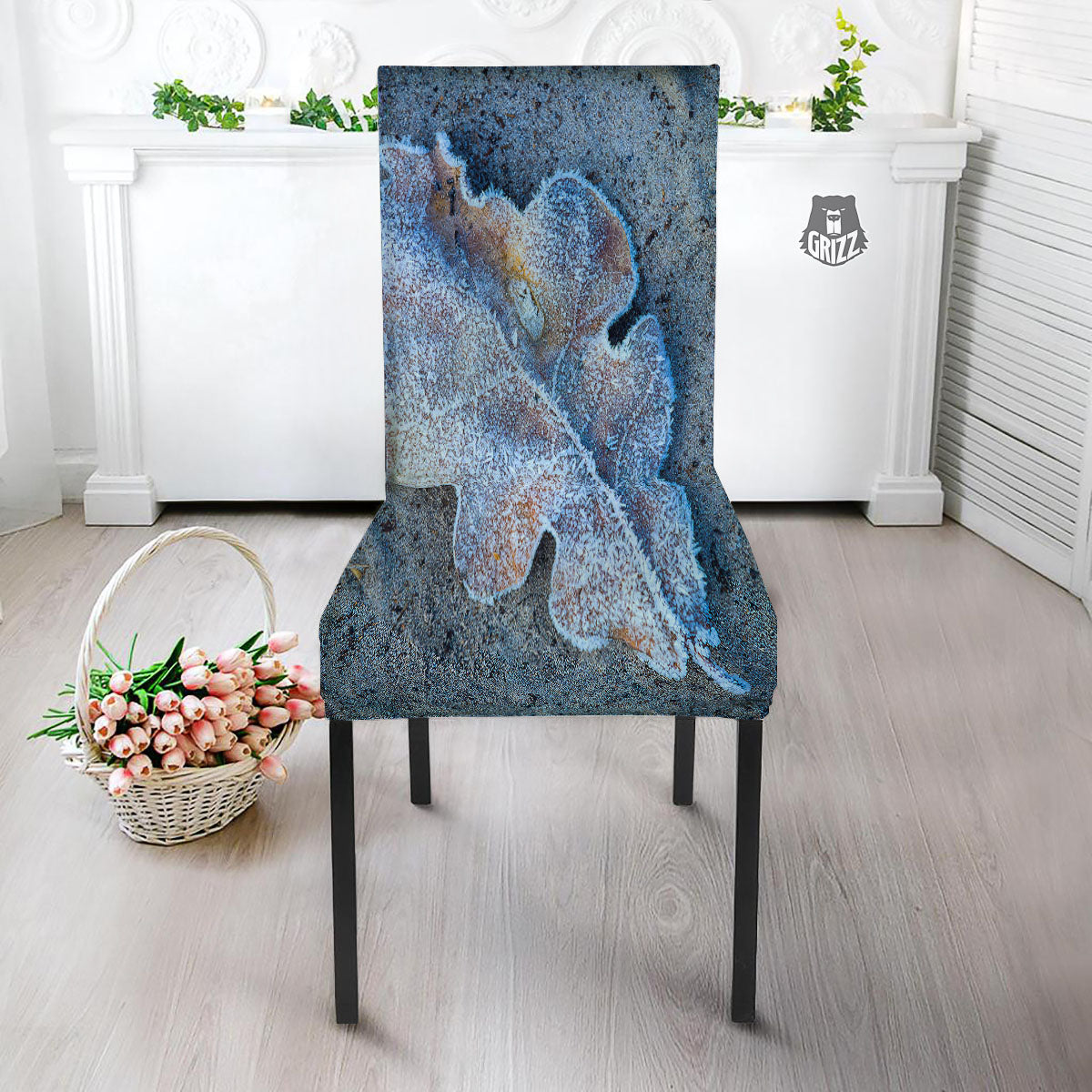 Frozen Leaf Oak Print Dining Chair Slipcover-grizzshop