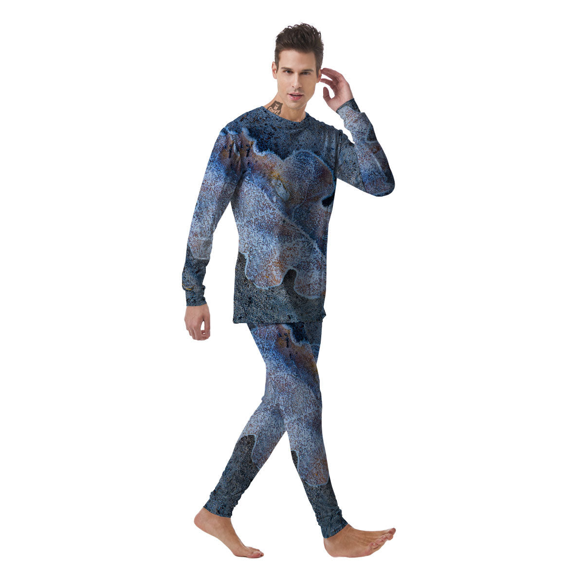 Frozen Leaf Oak Print Men's Pajamas-grizzshop