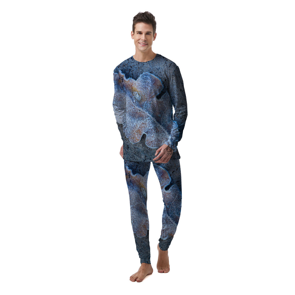 Frozen Leaf Oak Print Men's Pajamas-grizzshop
