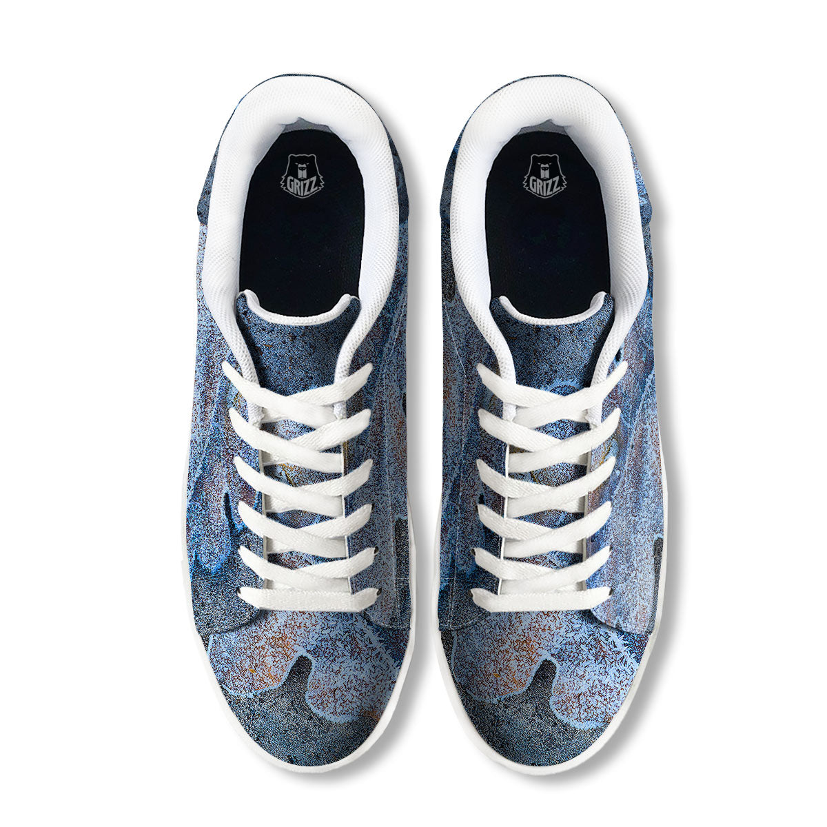 Frozen Leaf Oak Print White Low Top Sneakers-grizzshop
