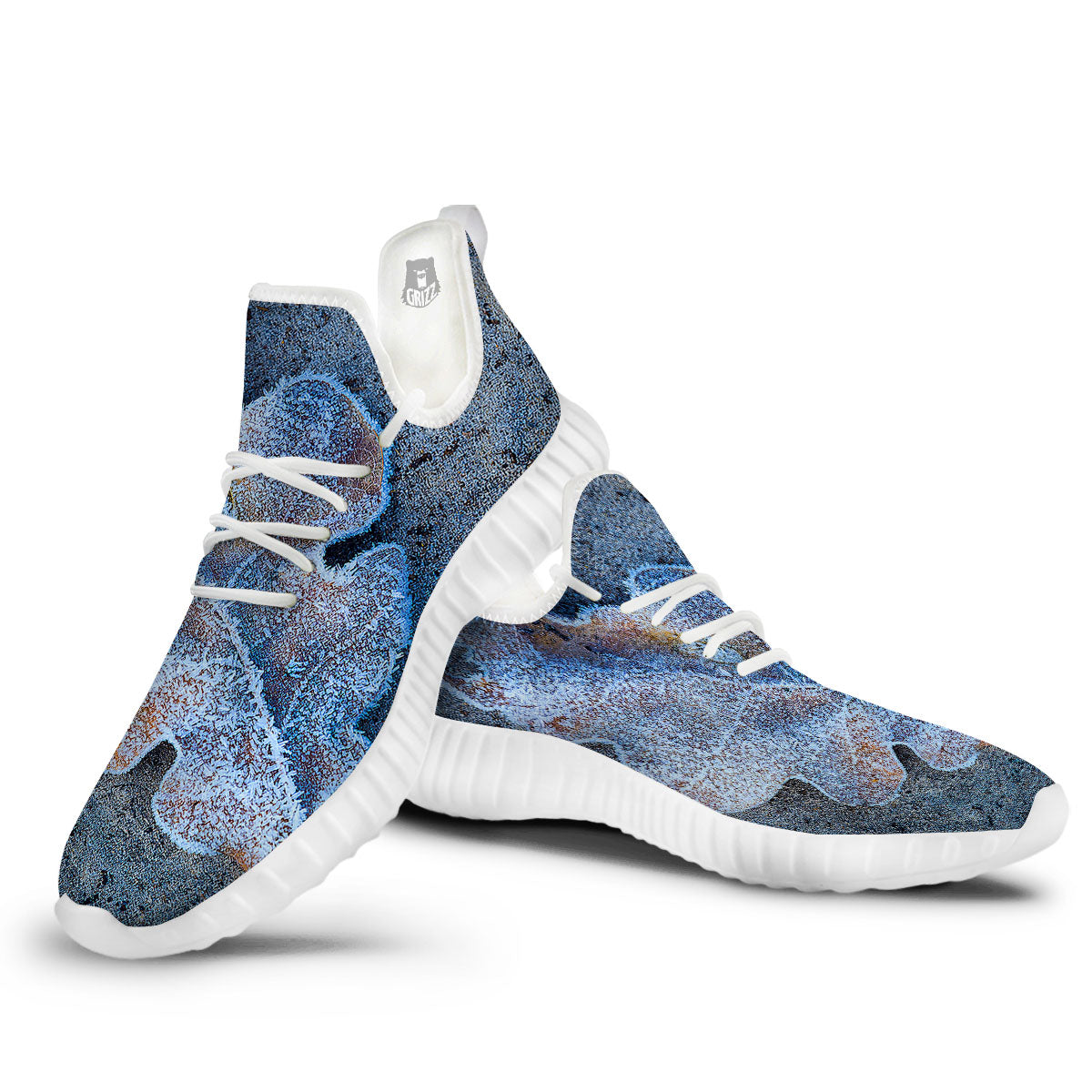 Frozen Leaf Oak Print White Walking Shoes-grizzshop