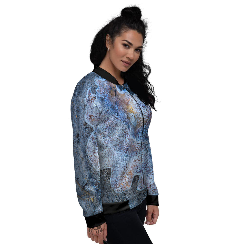 Frozen Leaf Oak Print Women's Bomber Jacket-grizzshop
