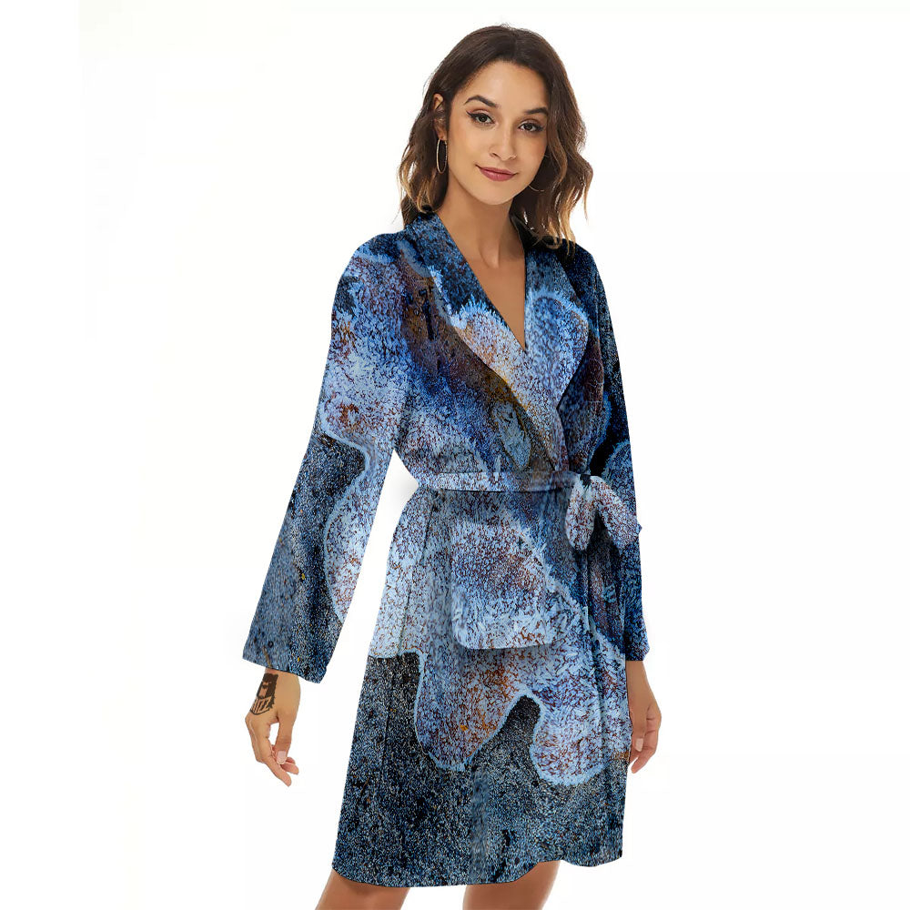 Frozen Leaf Oak Print Women's Robe-grizzshop