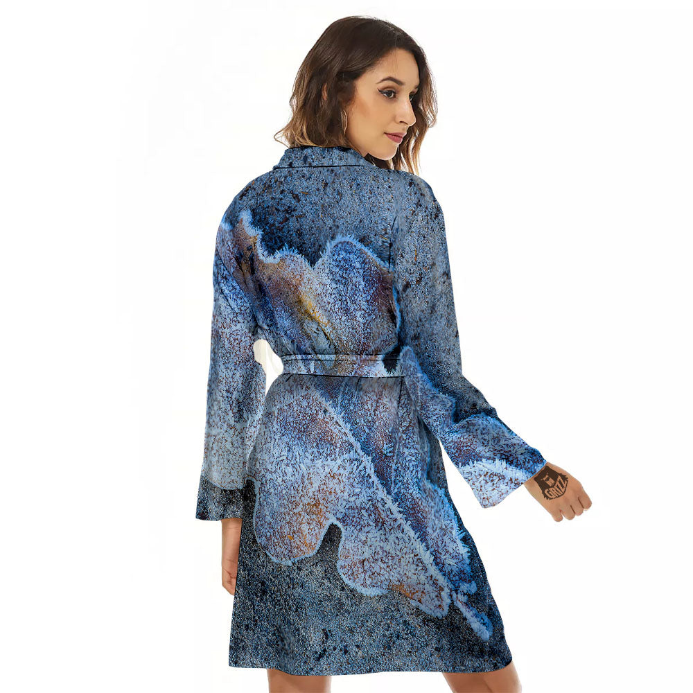 Frozen Leaf Oak Print Women's Robe-grizzshop