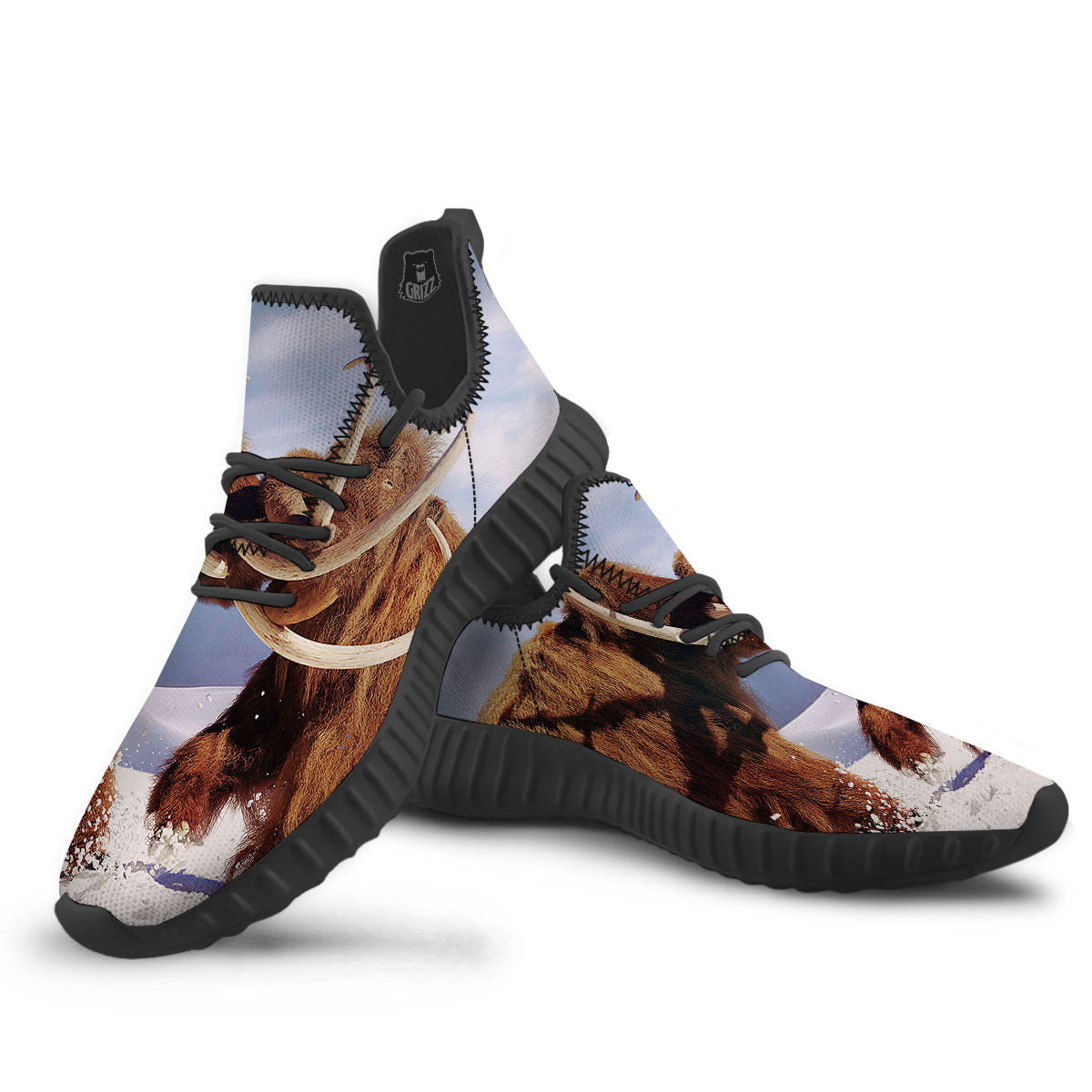 Frozen Mammoth Print Black Walking Shoes-grizzshop
