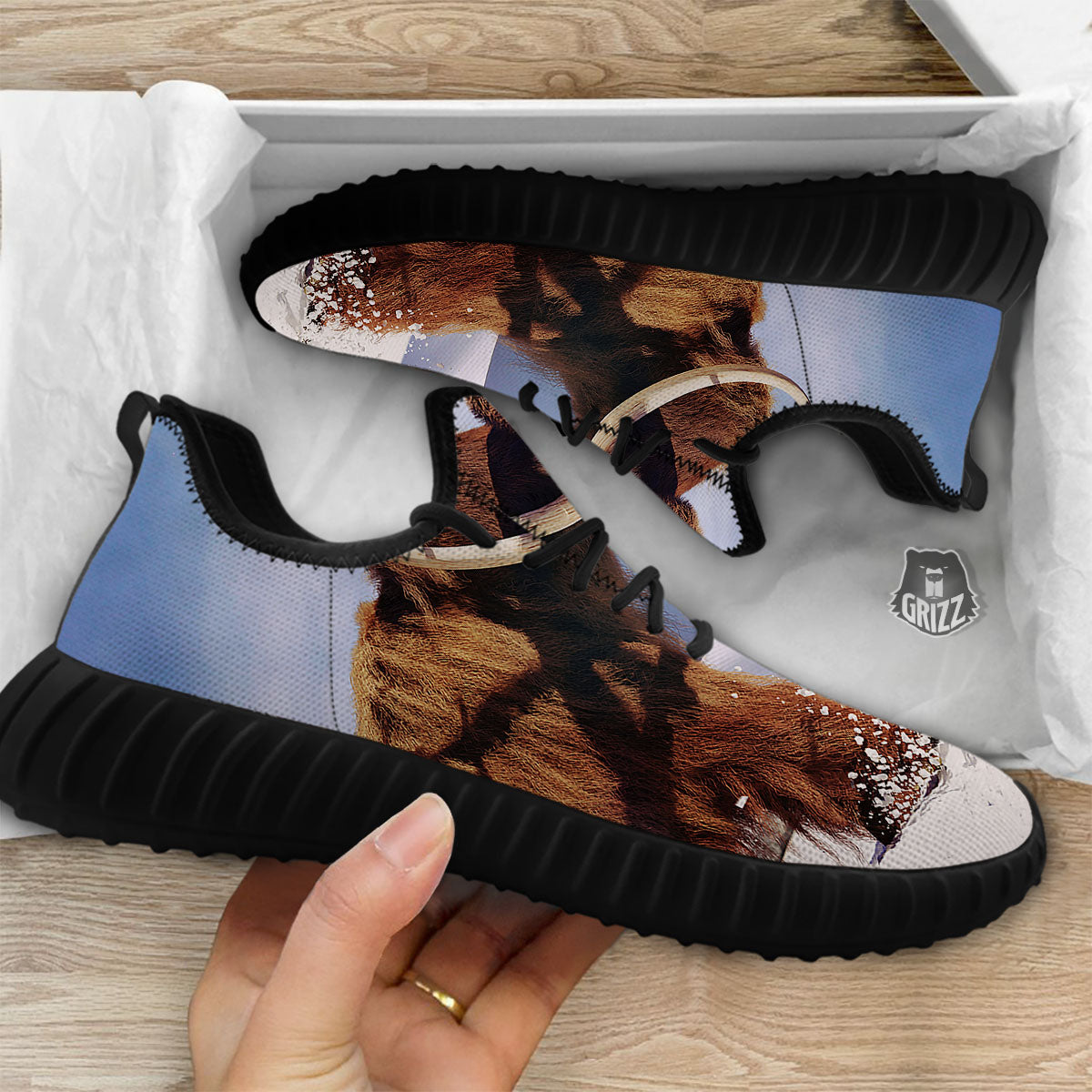 Frozen Mammoth Print Black Walking Shoes-grizzshop