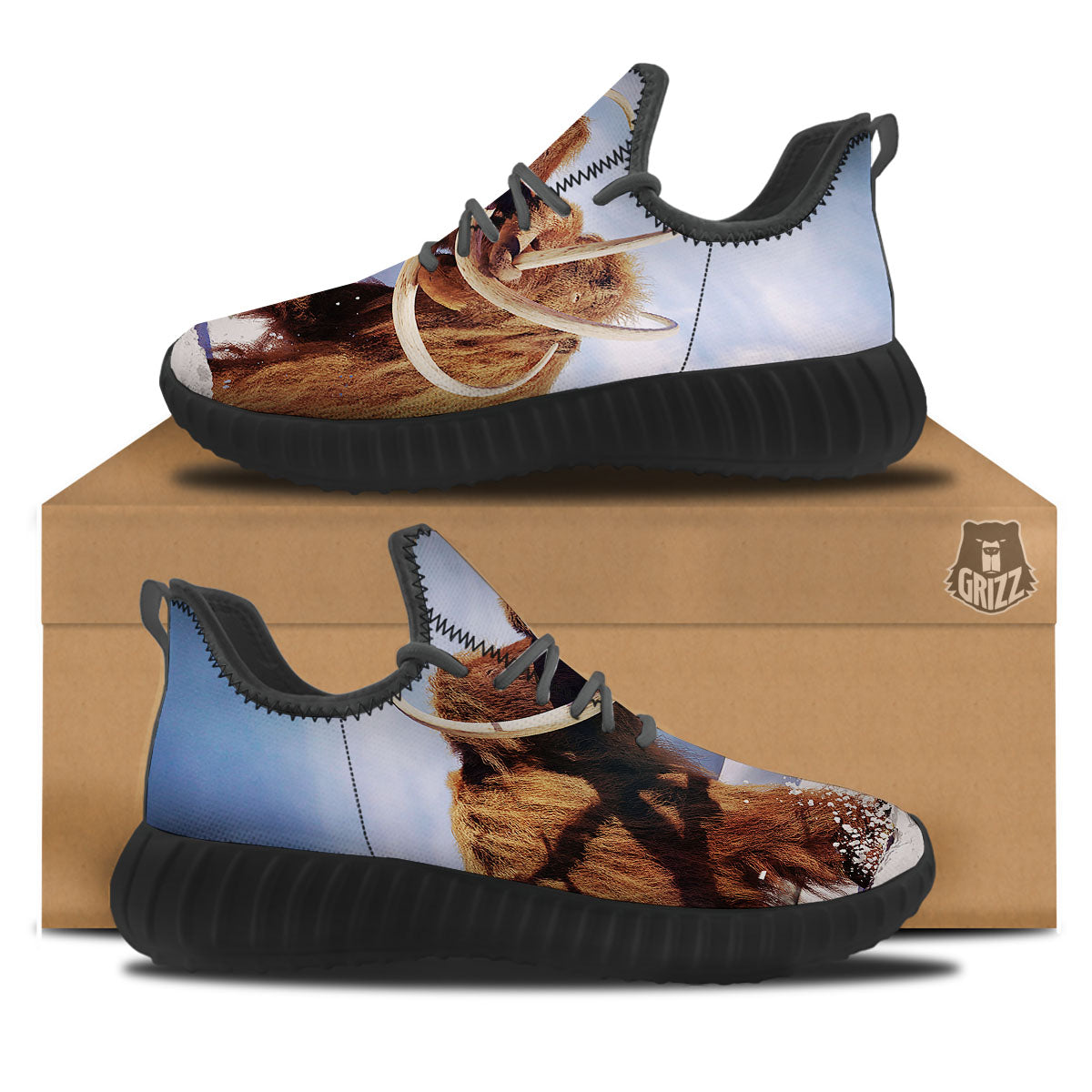 Frozen Mammoth Print Black Walking Shoes-grizzshop