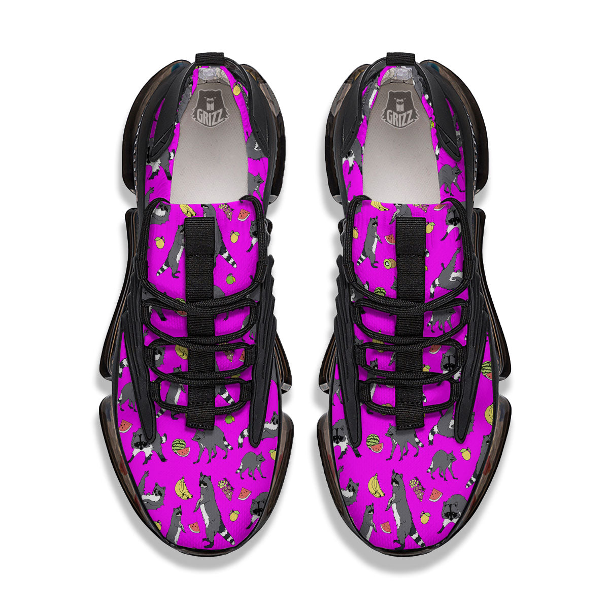 Fruit And Raccoon Print Pattern Black Gym Shoes-grizzshop