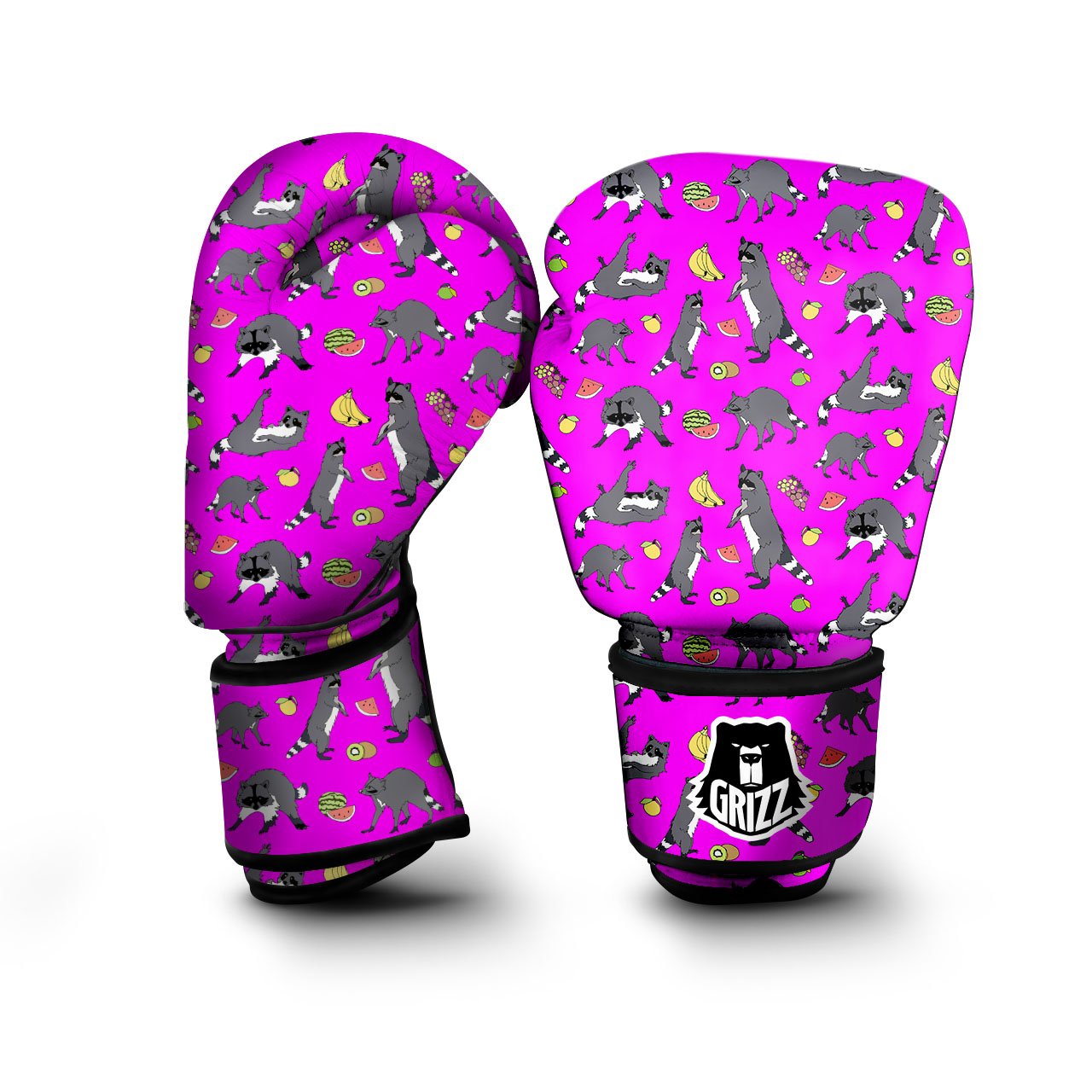 Fruit And Raccoon Print Pattern Boxing Gloves-grizzshop