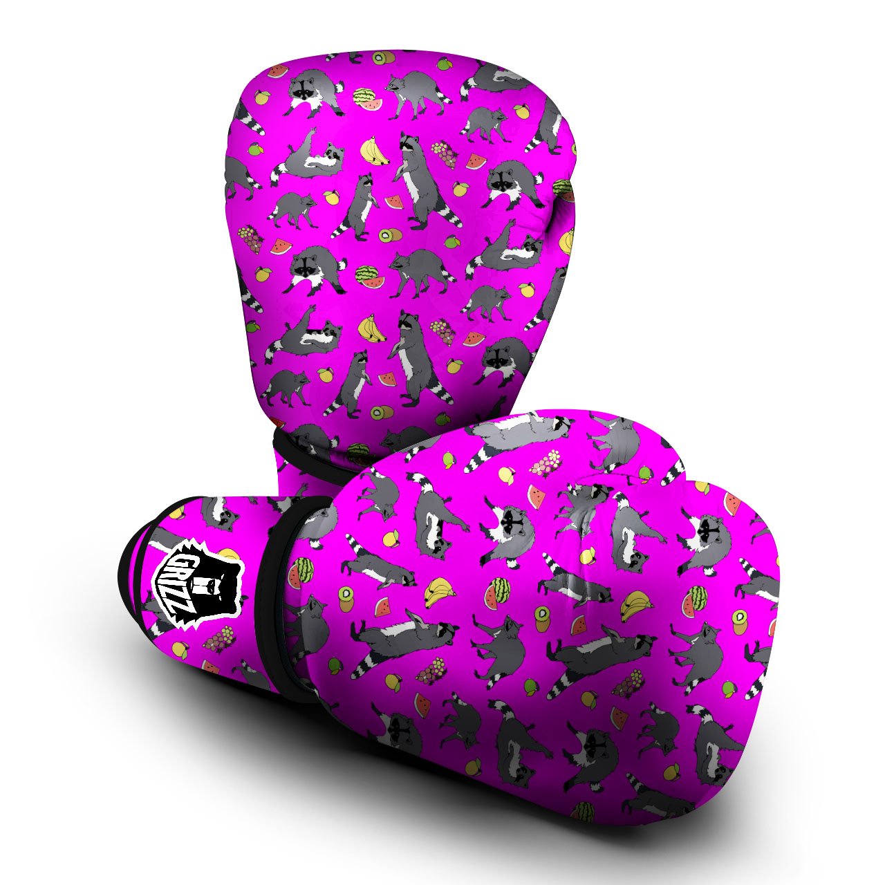 Fruit And Raccoon Print Pattern Boxing Gloves-grizzshop